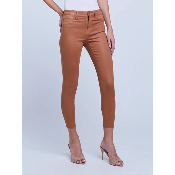 L’Agence $275 Margot coated high rise Cropped Skinny jeans sz 26 Java - Picture 5 of 11